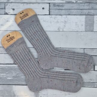 Handmade Knitted Wool Socks – Mid Grey Tweed | Size 7-8