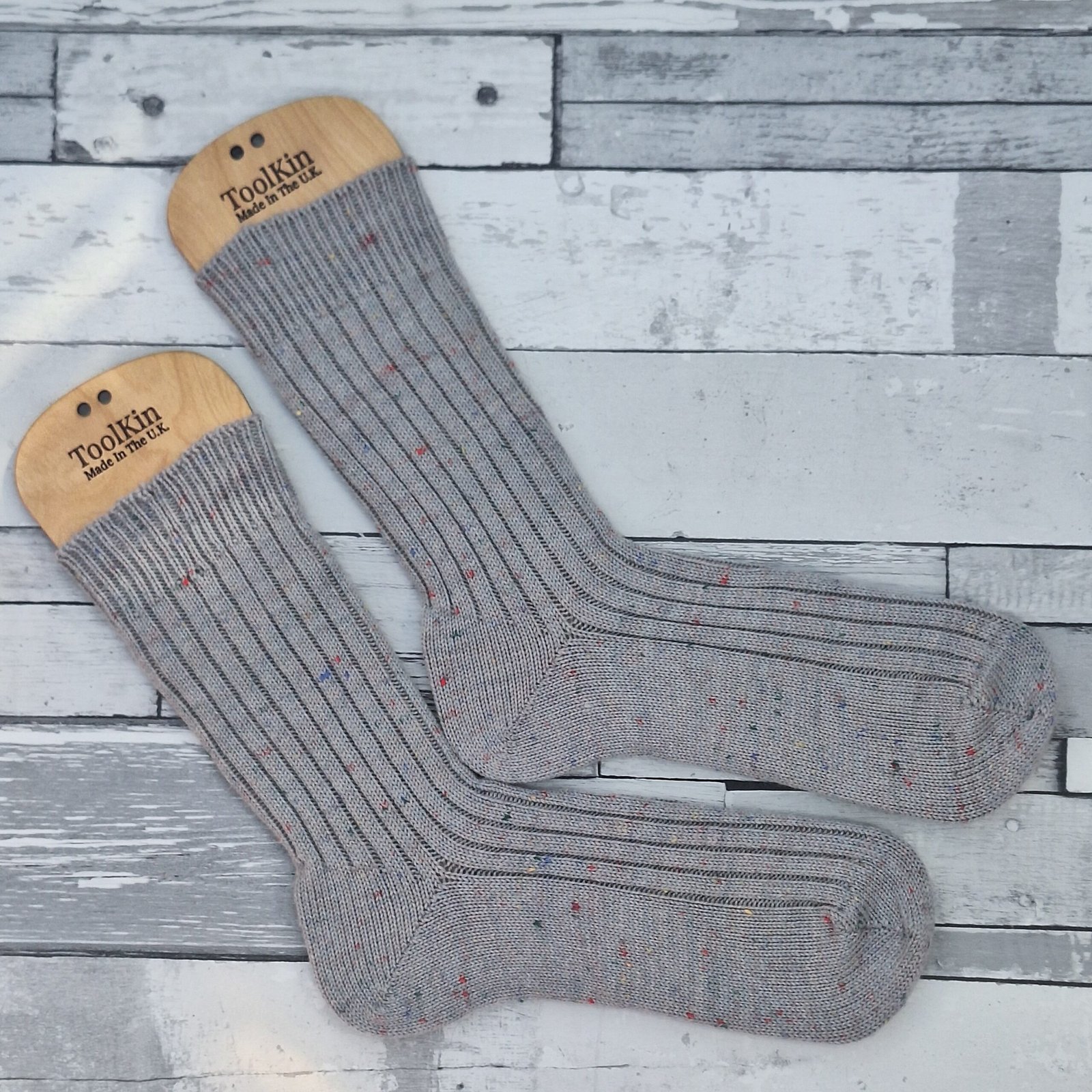 Handmade Knitted Wool Socks – Mid Grey Tweed | Size 7-8
