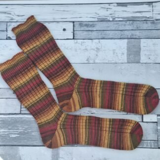 Handmade Knitted Wool Socks – Autumn Leaves | Rust, Mustard, Olive & Berry | Size 12-13